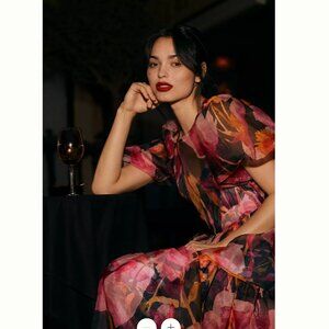 By Anthropologie Puff-Sleeve Organza Midi Dress